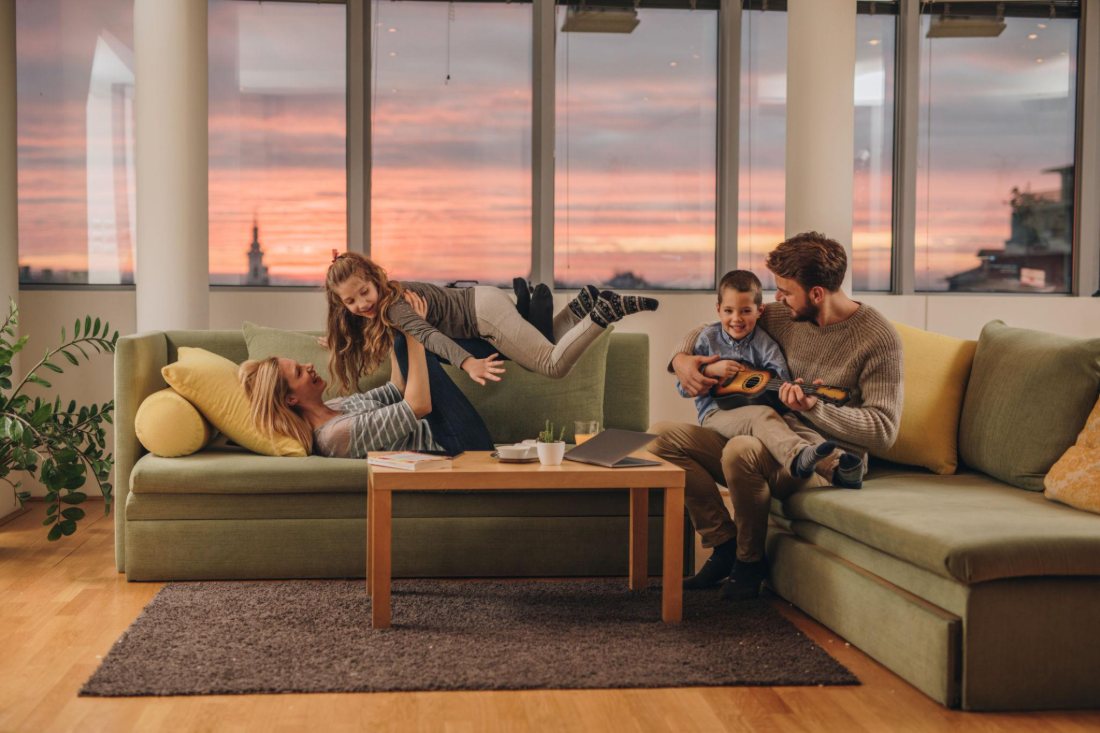 A family relaxing together at home
